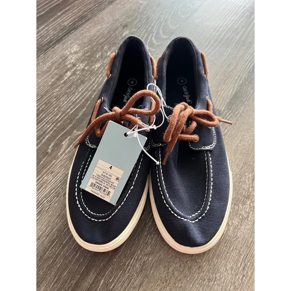 NEW Cat & Jack Boat Shoes Kids Size 4 Navy Blue Canvas Lace Up Loafers